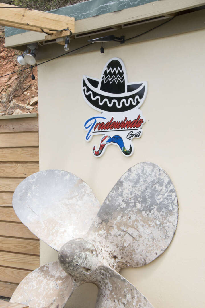 Propeller and signage at Tradewinds Mexican Grill Tortola British Virgin Islands